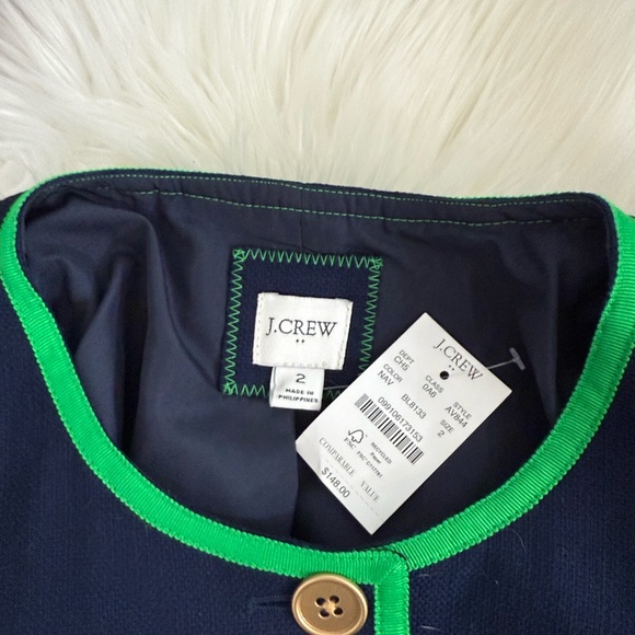 NWT J. Crew Navy Tipped Lady Jacket in Basketweave - Picture 5 of 6